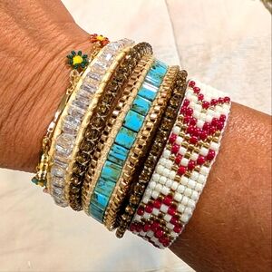 Victoria Emerson Turquoise and Gold Beaded Bracelet Set
